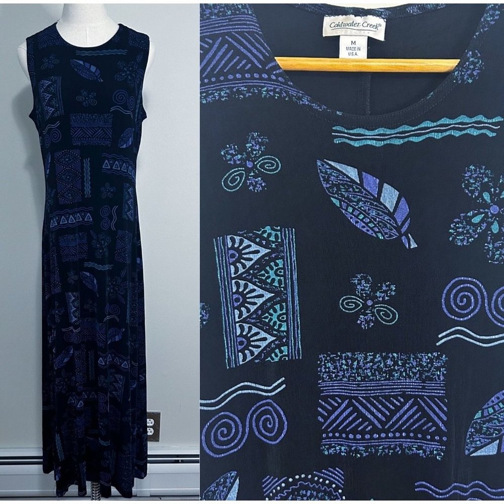 Coldwater Creek Purple and Black Sleeveless Sheath Maxi Dress